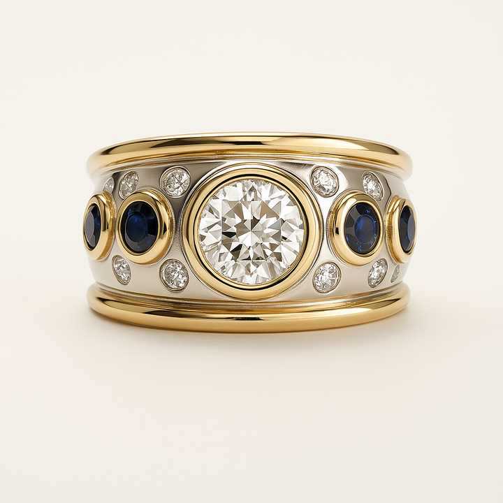 Barbara - Vintage Goldring mit Inlay und Zirkonen