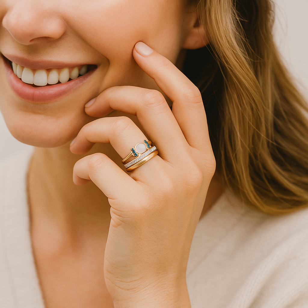 Tereza – Zarter goldener Ring mit schimmerndem Opal.