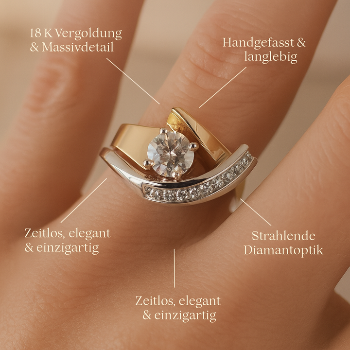 Karolina - Vintage Unregelmäßiger Gold- & Silber-Zirkonring