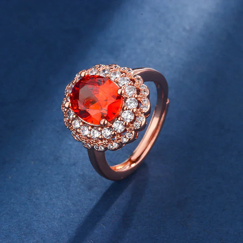 Rebeka – Rubin-Ohringe mit kristallinem Rahmen.