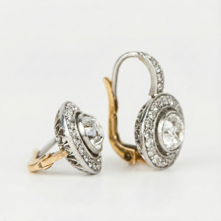 Amalie - Vintage goldene und silberne Kristallohrringe