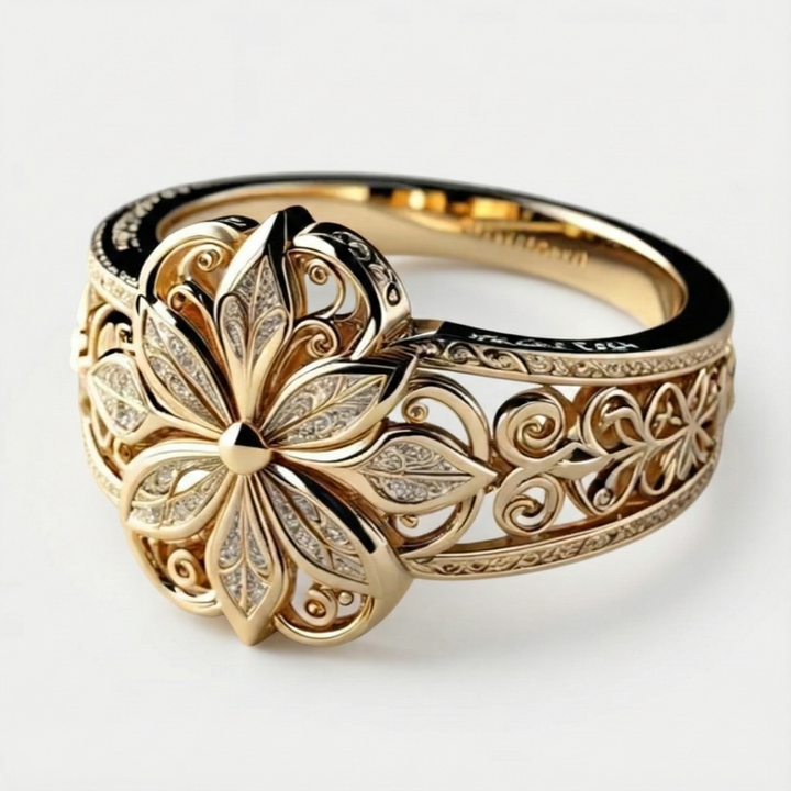 Daniela - Goldring mit exotischem Blumenmotiv aus Zirkonia